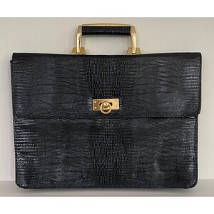 Vintage Warren Reed Black Lizard Embossed Top Handle Crossbody Briefcase Luxury